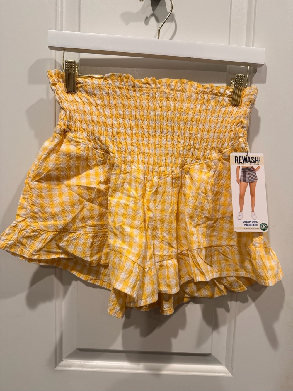 NWT Rewash Yellow Gingham Smocked Ruffle Shorts Size Medium Cottagecore